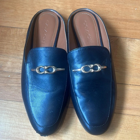 COACH Sienna Leather Slide Loafer Shoes Mule Black Gold Women's sz 7 - Picture 3 of 9